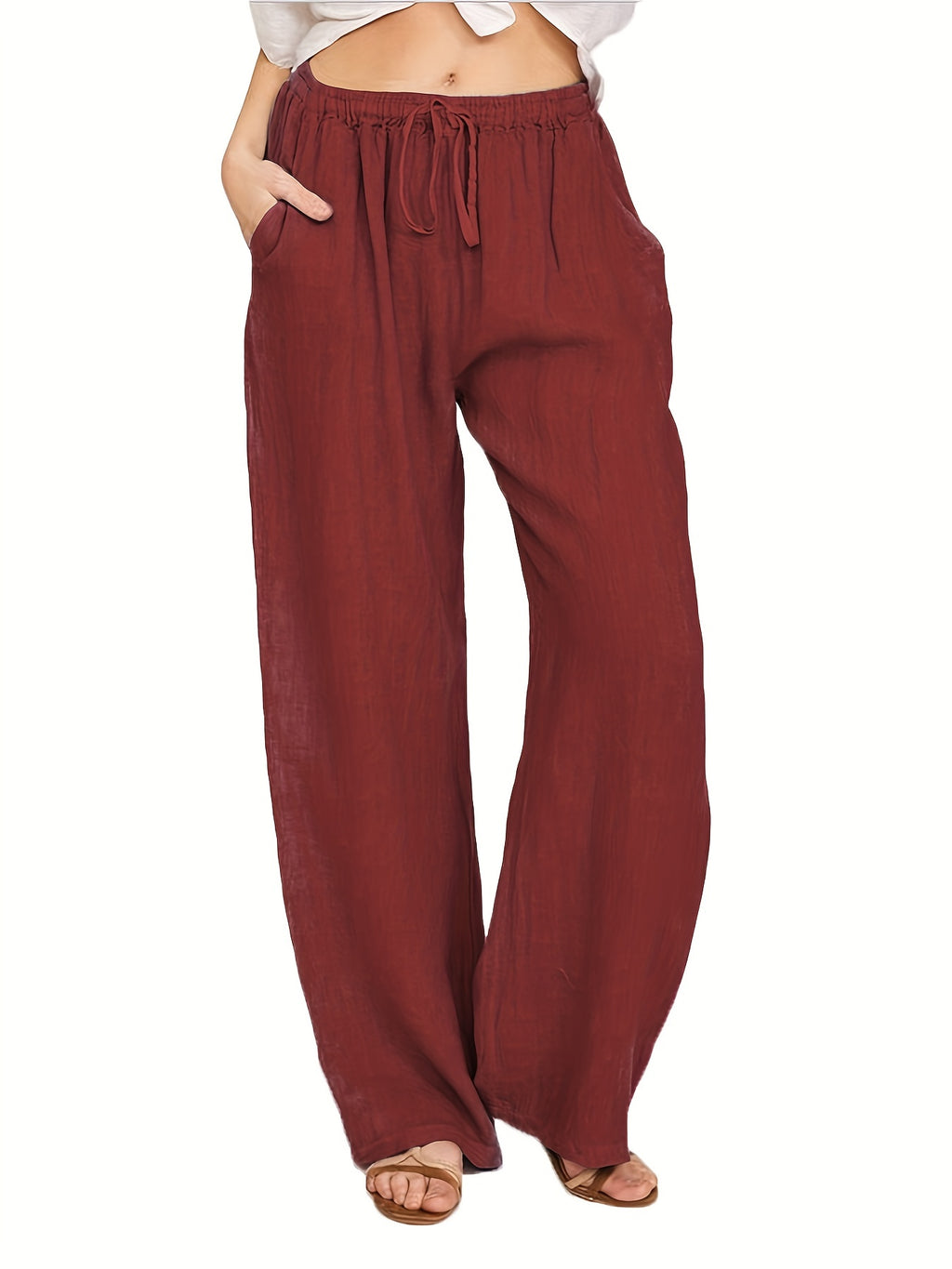 Casual Drawstring Wide Leg Pants