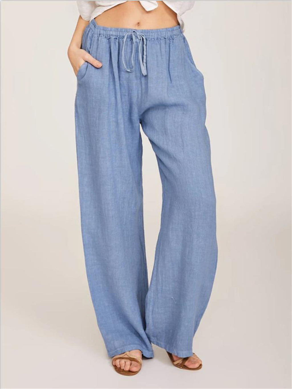 Casual Drawstring Wide Leg Pants