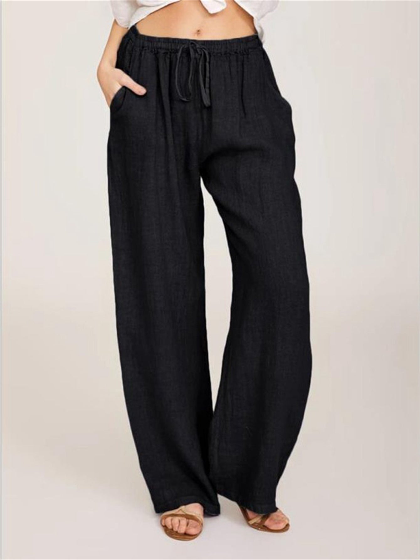 Casual Drawstring Wide Leg Pants
