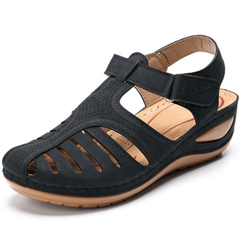 Women's Platform Sandals, Closed Toe Round Toe Solid Color Ankle Strap Sandals, Women's Hook And Loop Shoes