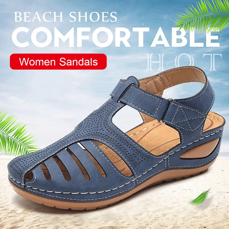 Women's Platform Sandals, Closed Toe Round Toe Solid Color Ankle Strap Sandals, Women's Hook And Loop Shoes