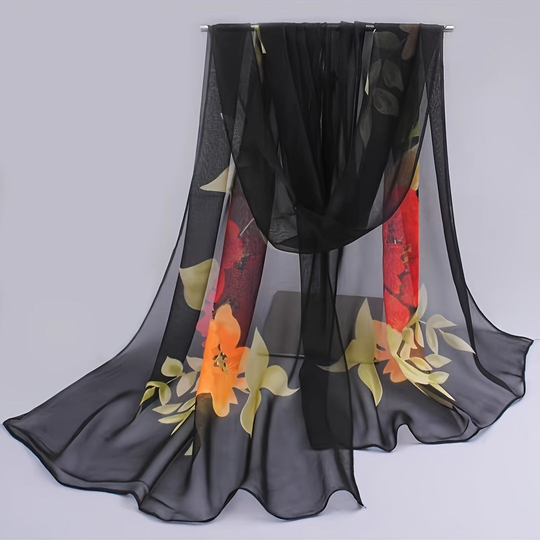 Elegant Floral Chiffon Scarf for Women