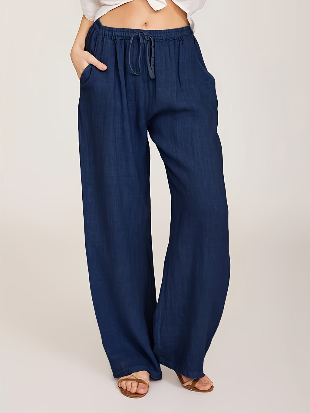 Casual Drawstring Wide Leg Pants