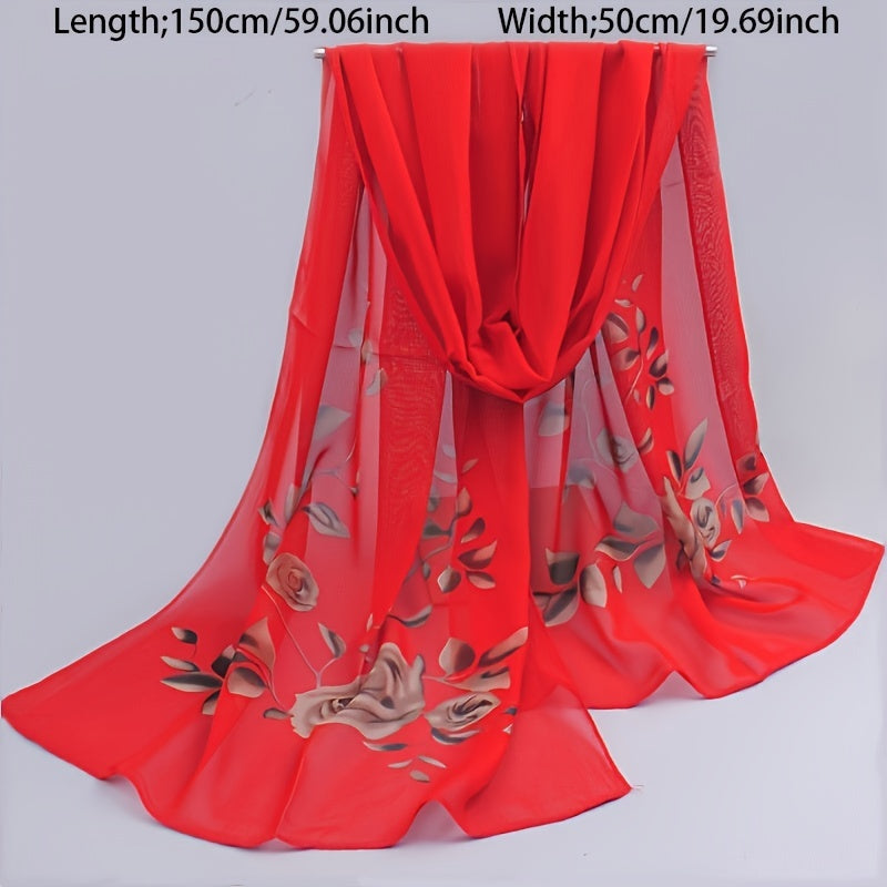 Elegant Floral Chiffon Scarf for Women