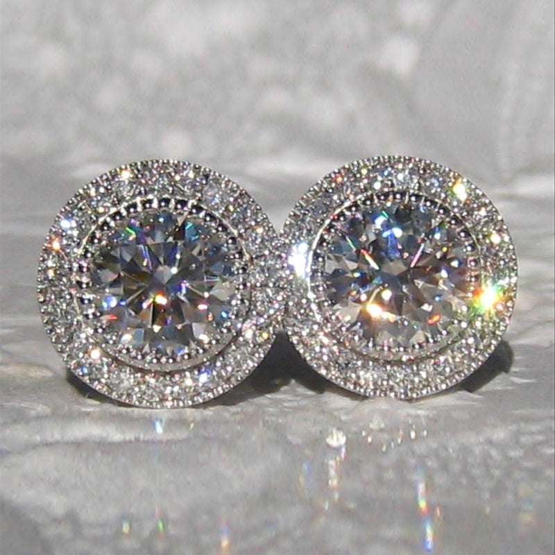Paved White Cubic Zirconia Stud Earing