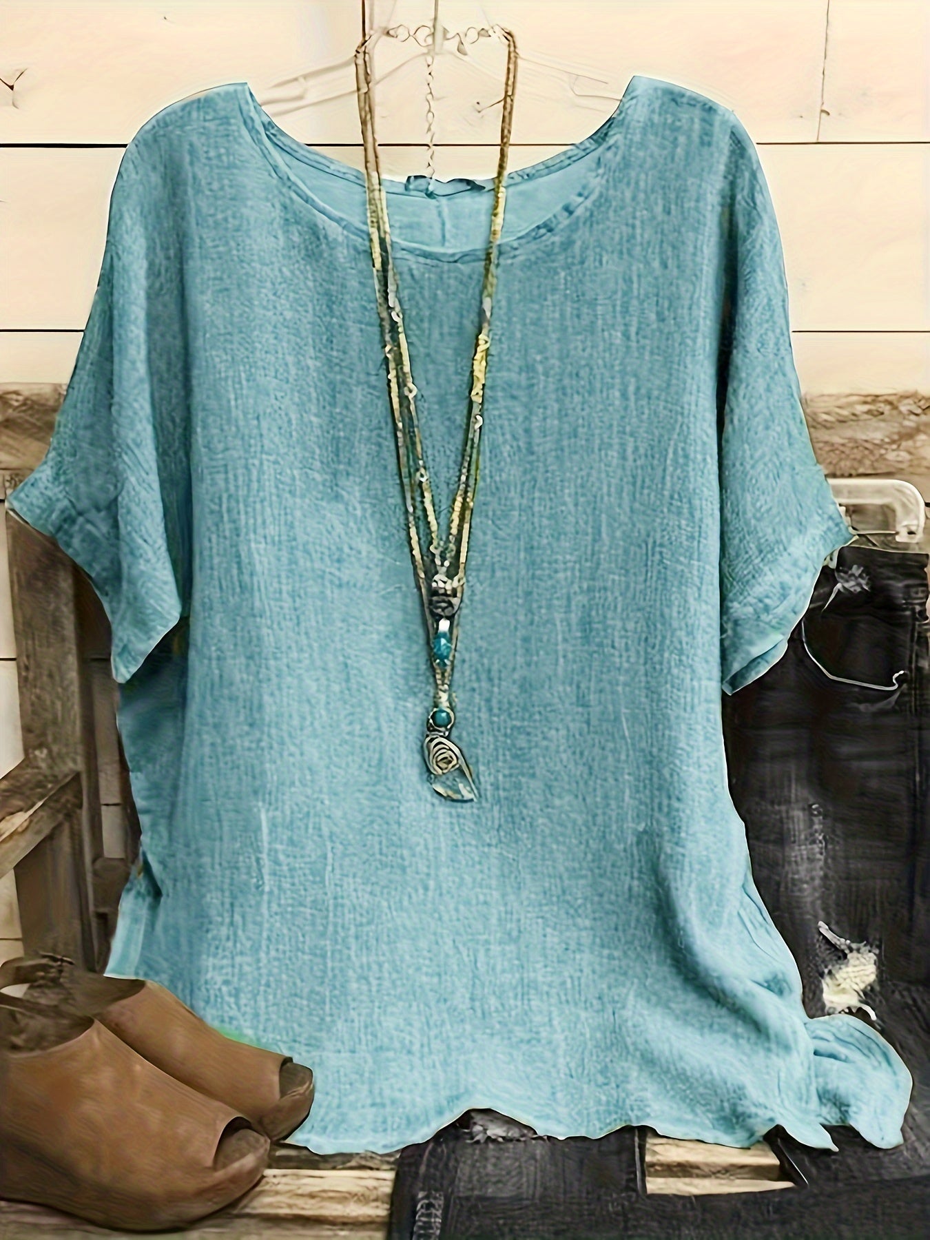 [Plus Size T-Shirt] Lightweight Plus Size Casual Short Sleeve T-Shirt | Semi-Sheer Round Neck Top, Machine Washable Non-Stretch Fabric for Spring Summer Fall, Versatile Layering Essential