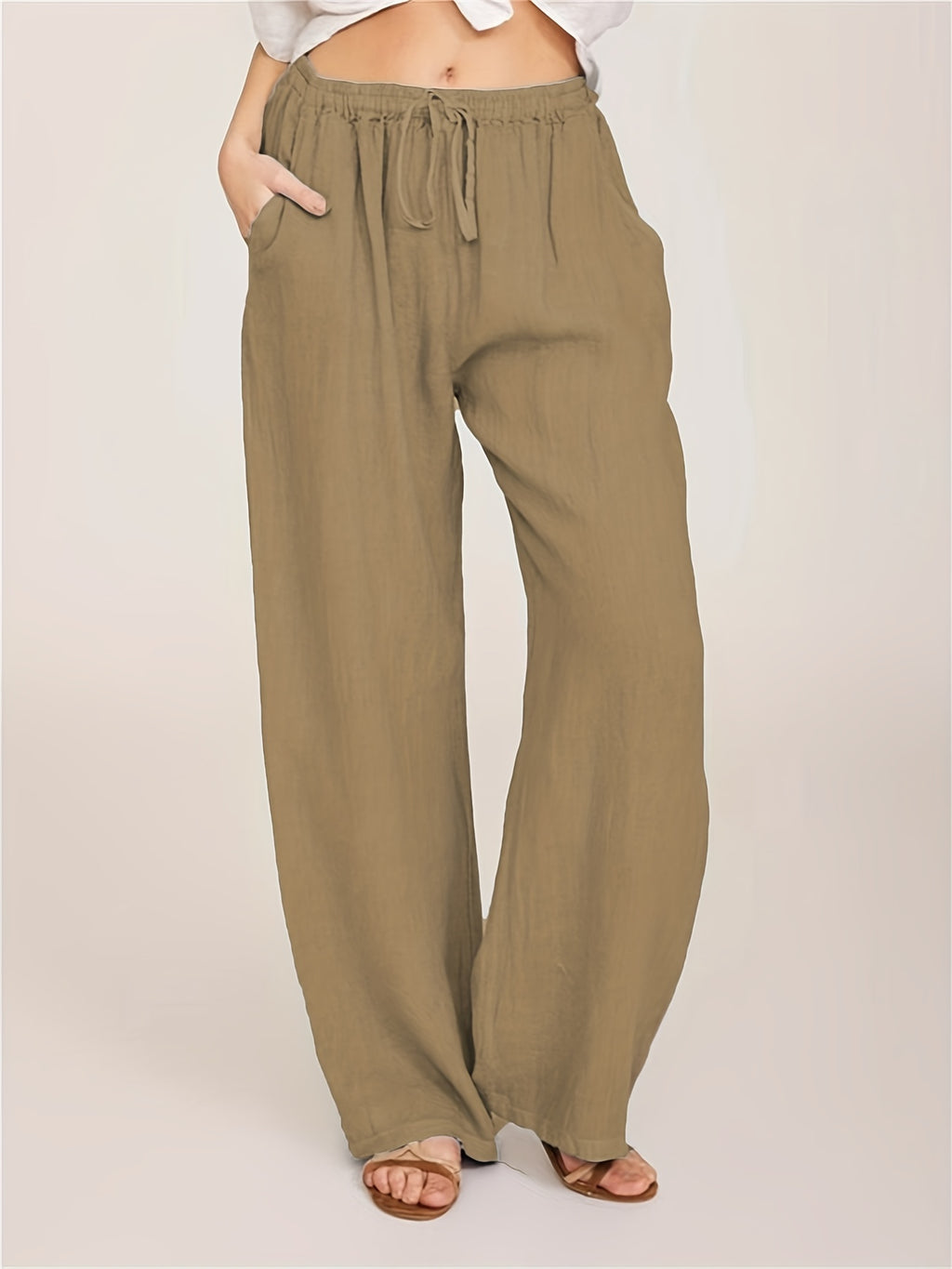 Casual Drawstring Wide Leg Pants