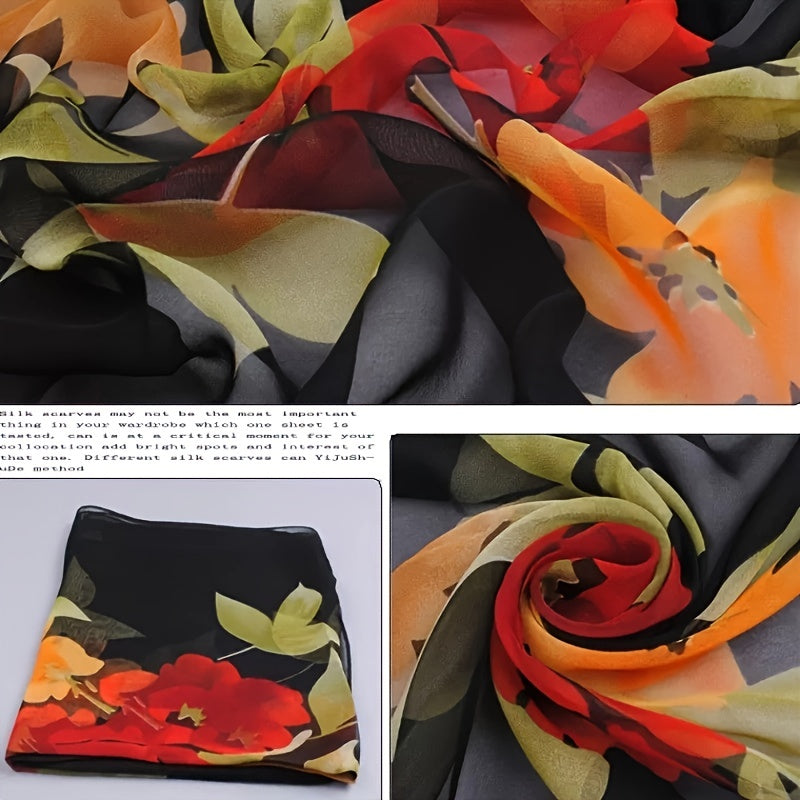 Elegant Floral Chiffon Scarf for Women