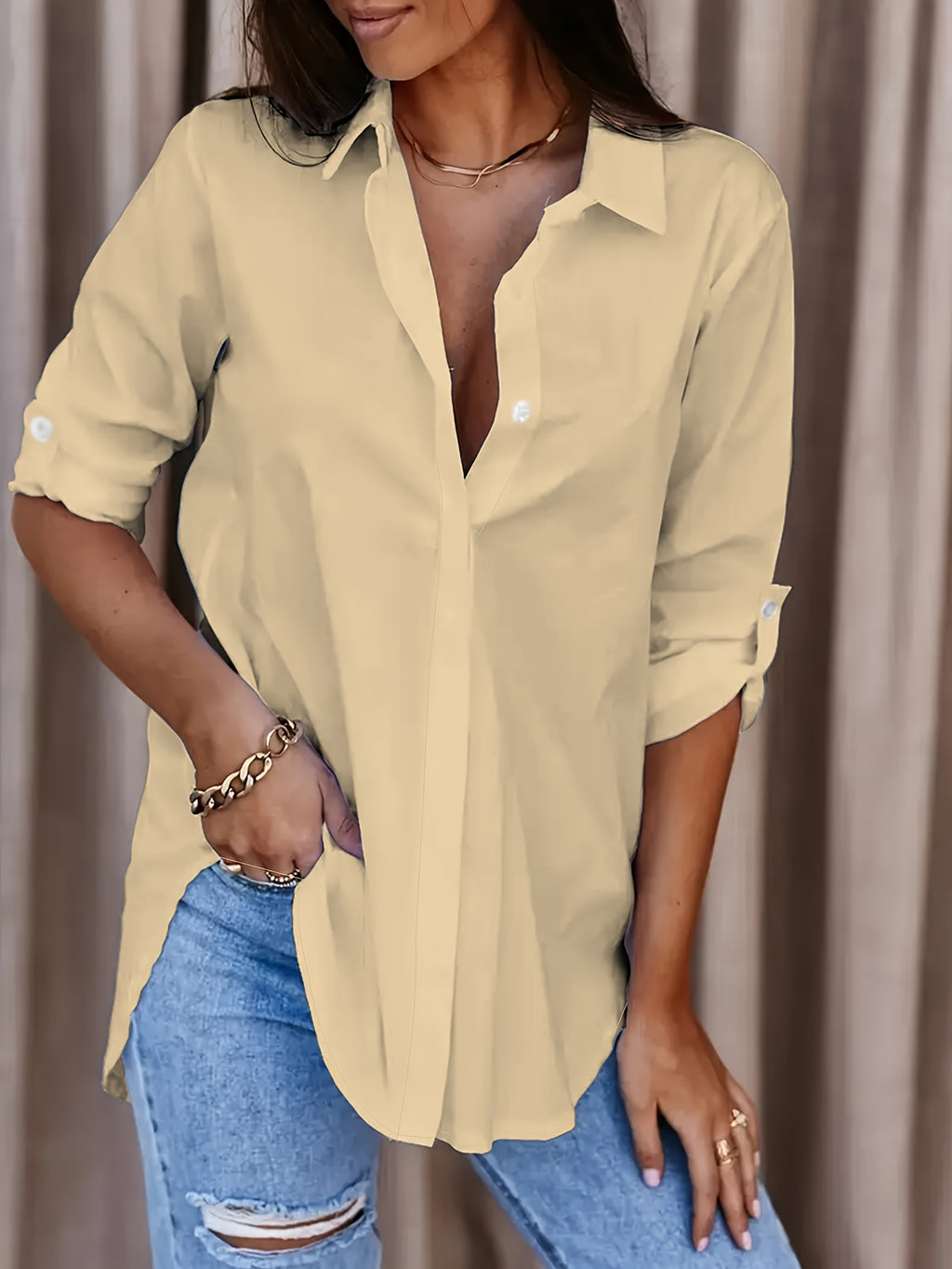 Women solid Button Front Shirt
