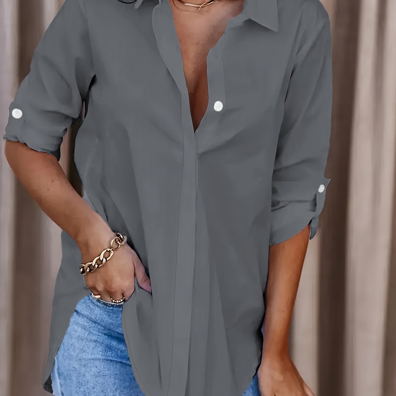 Women solid Button Front Shirt