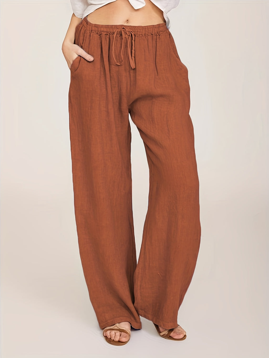 Casual Drawstring Wide Leg Pants