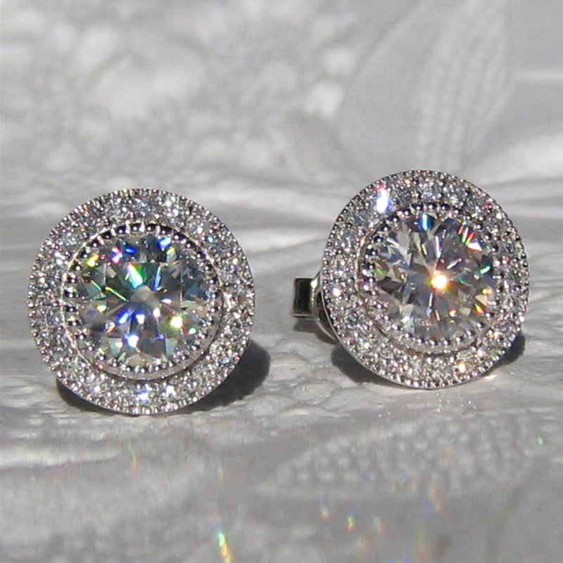 Paved White Cubic Zirconia Stud Earing