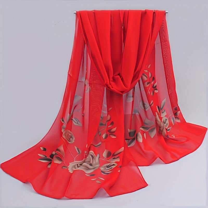 Elegant Floral Chiffon Scarf for Women
