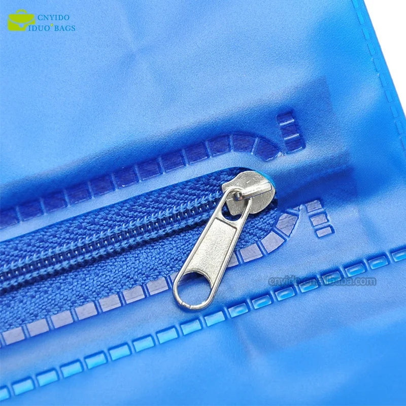Custom PVC Transparent Blue Cosmetic Organizer Bag Pouch with Zipper Closure Travel Makeup Toiletry Bag for Wigs and Shampoo
