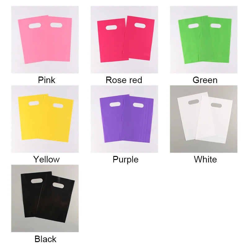 100PCS/PACK D2W Bio Degradable Die Cut Plastic Packaging With Handle Reusable Small Glossy Pink Flat Merchandise Tote Bags