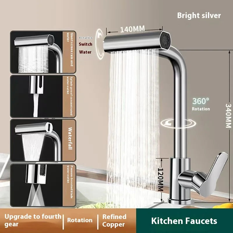 Kitchen rain and waterfall faucet