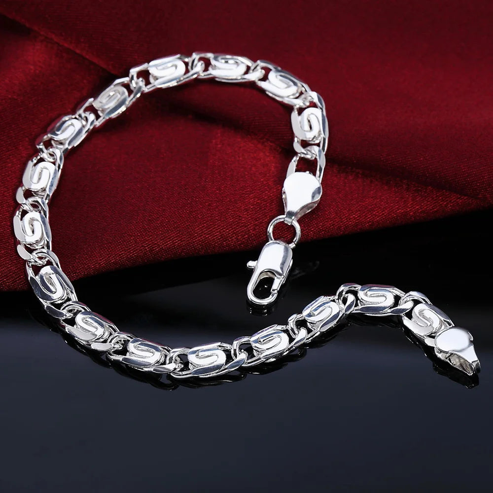 Sterling Silver Square Solid Chain Bracelet