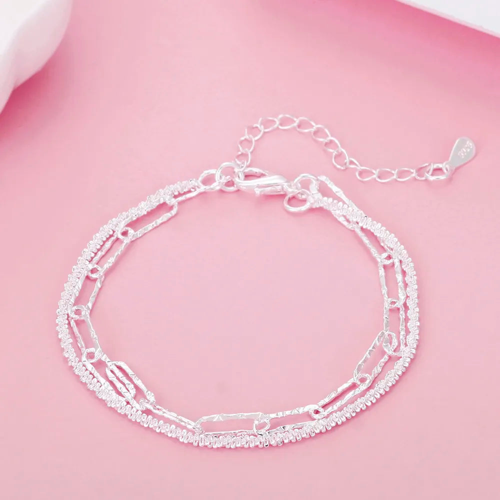 Sterling Silver Square Solid Chain Bracelet