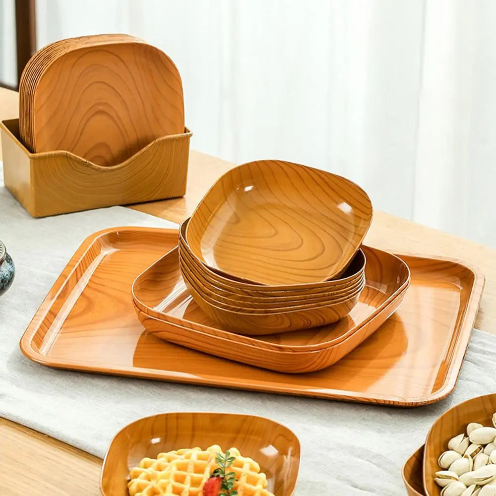 Wood Grain Plastic Square Plate