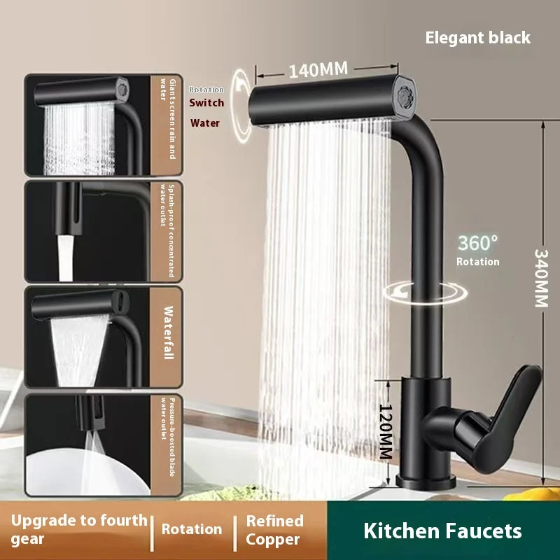 Kitchen rain and waterfall faucet