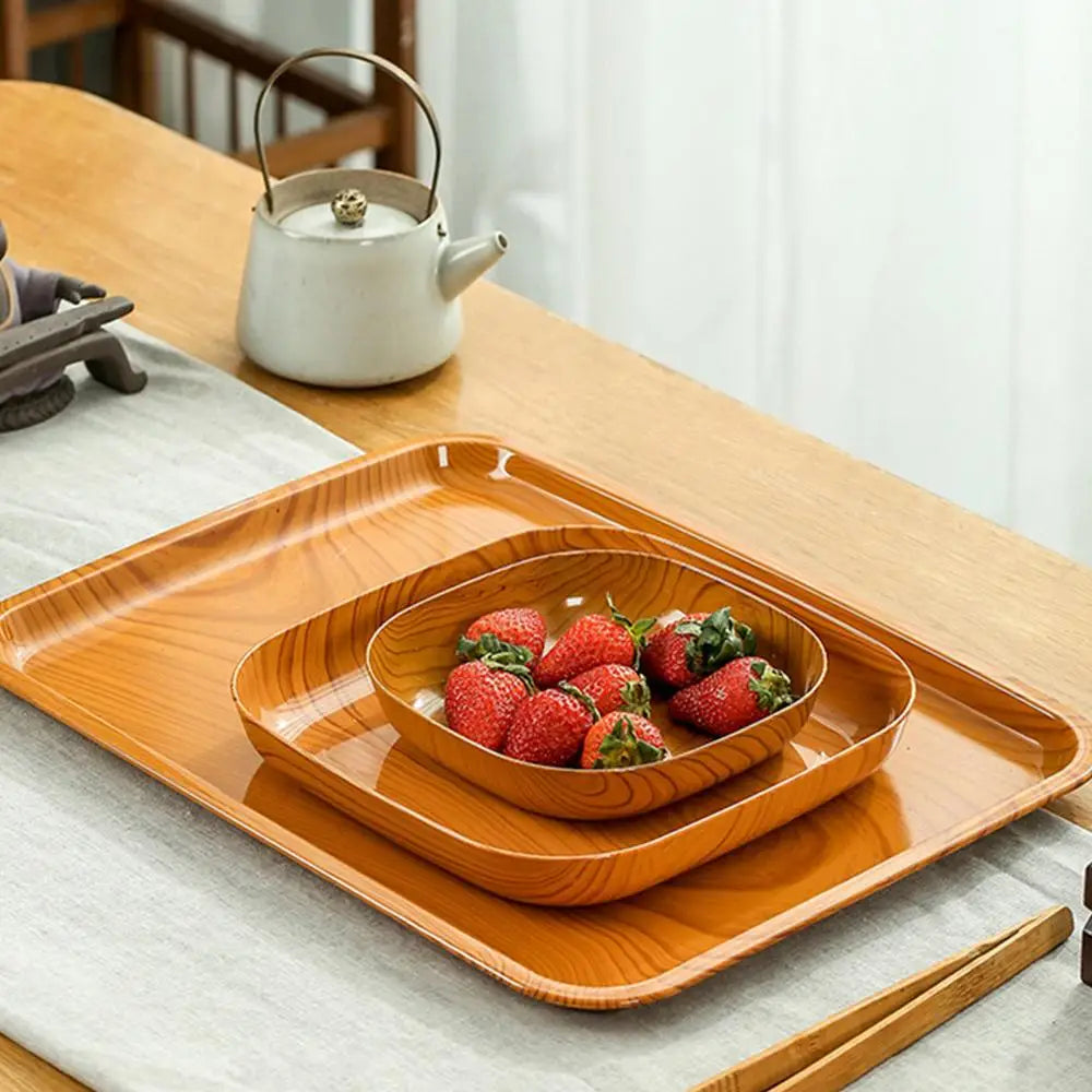 Wood Grain Plastic Square Plate