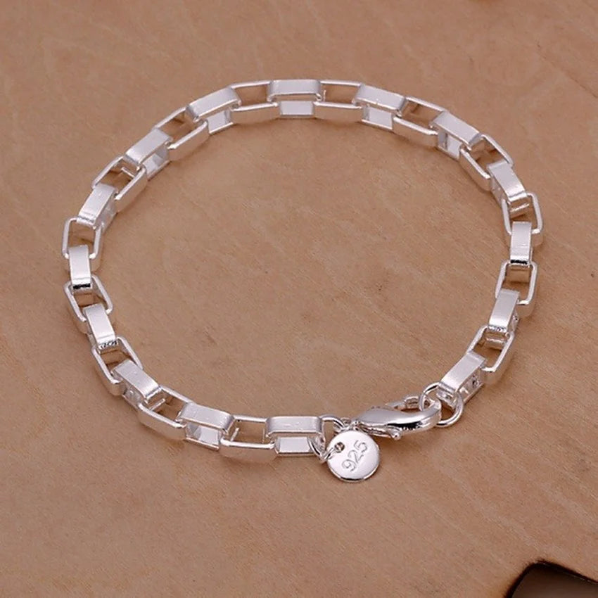 Sterling Silver Square Solid Chain Bracelet