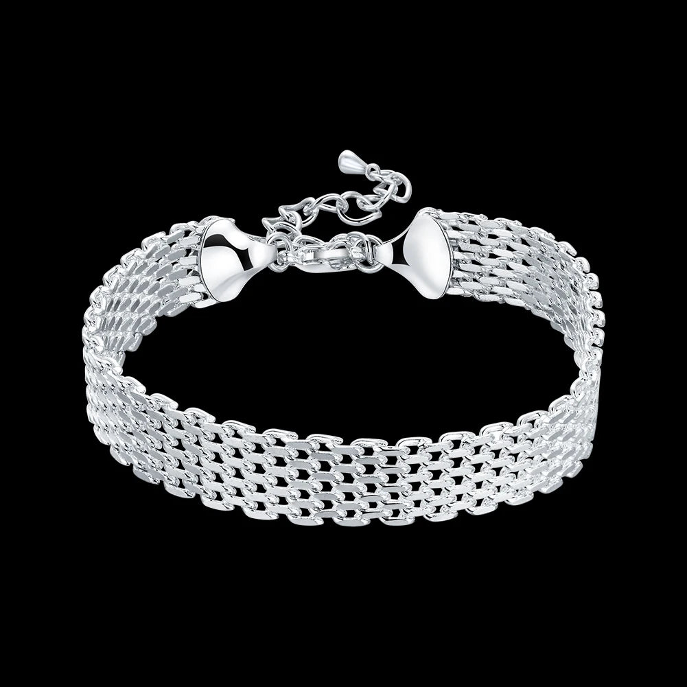 Sterling Silver Square Solid Chain Bracelet
