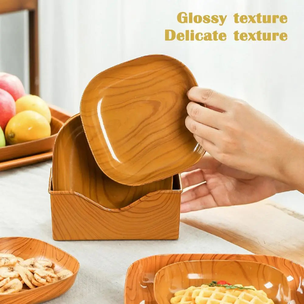 Wood Grain Plastic Square Plate