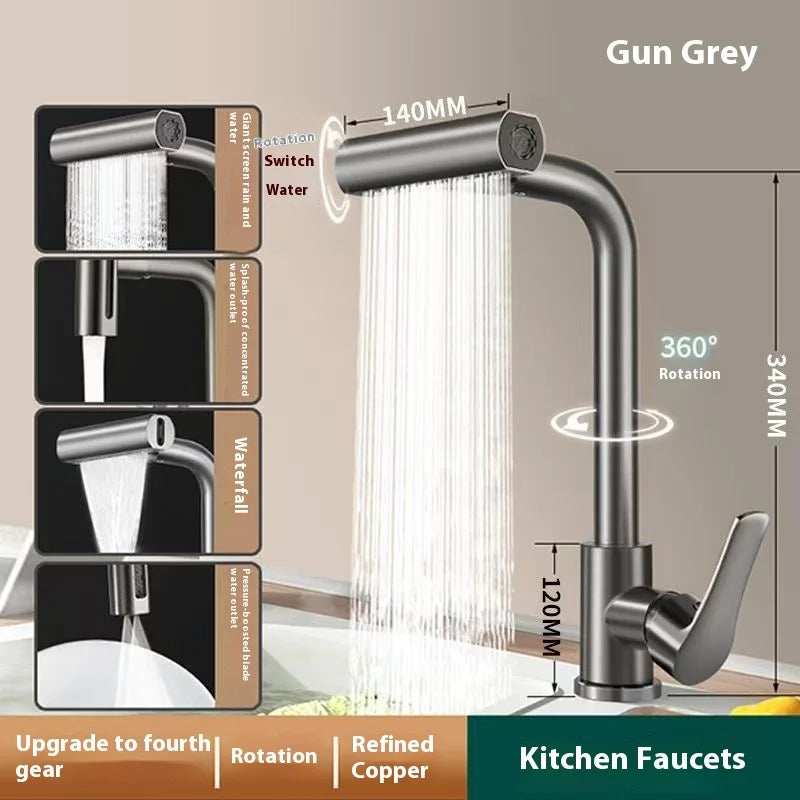 Kitchen rain and waterfall faucet