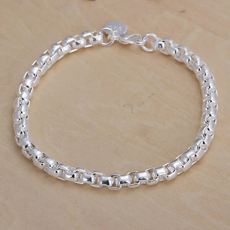 Sterling Silver Square Solid Chain Bracelet
