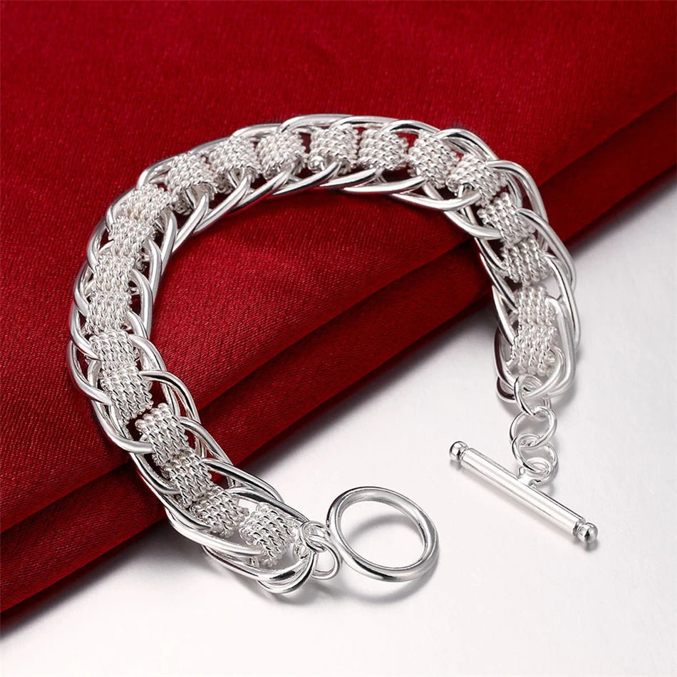 Sterling Silver Square Solid Chain Bracelet