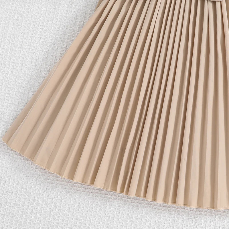 Girls 8-16 Years White Small Flying Sleeves Pleated Skirt