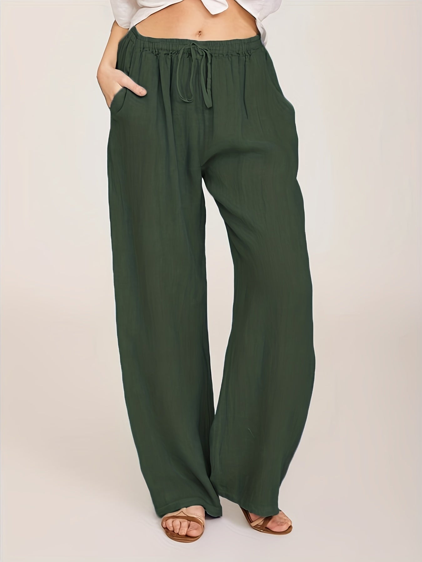 Casual Drawstring Wide Leg Pants
