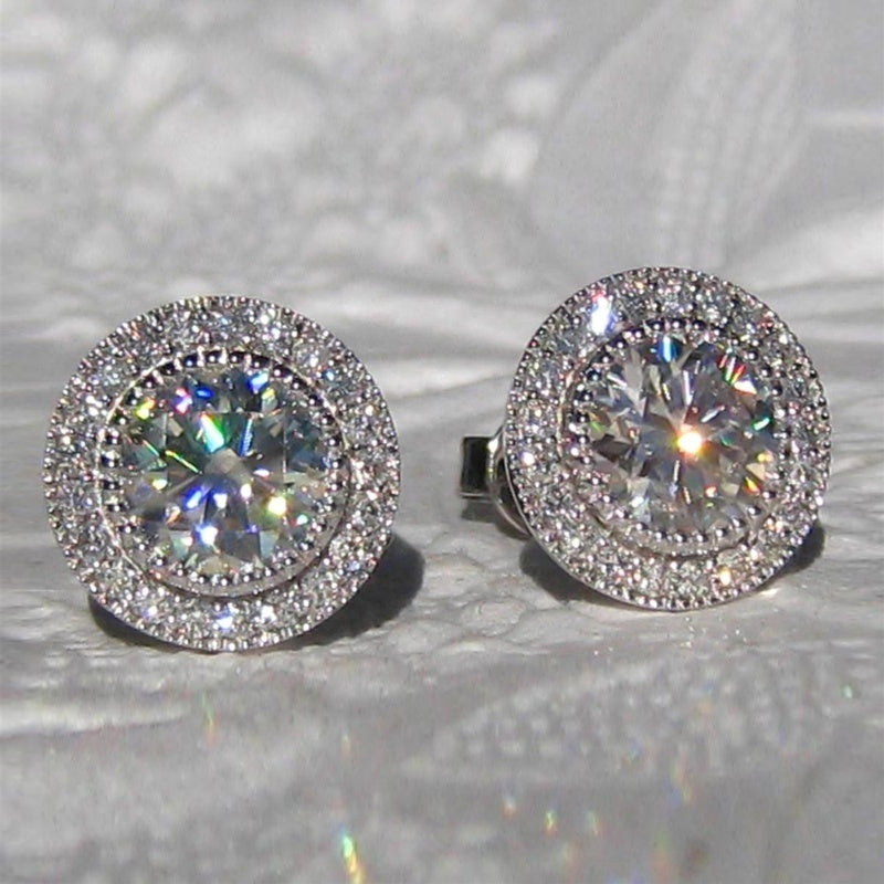 Paved White Cubic Zirconia Stud Earing
