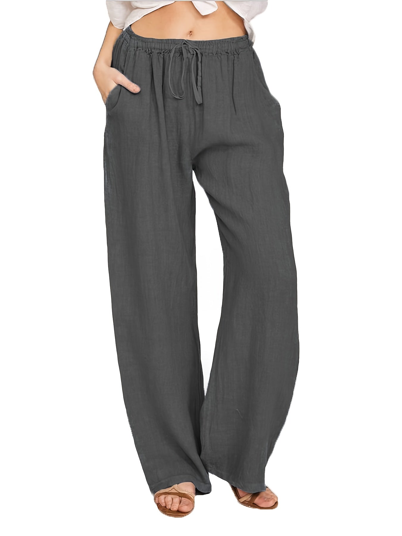 Casual Drawstring Wide Leg Pants