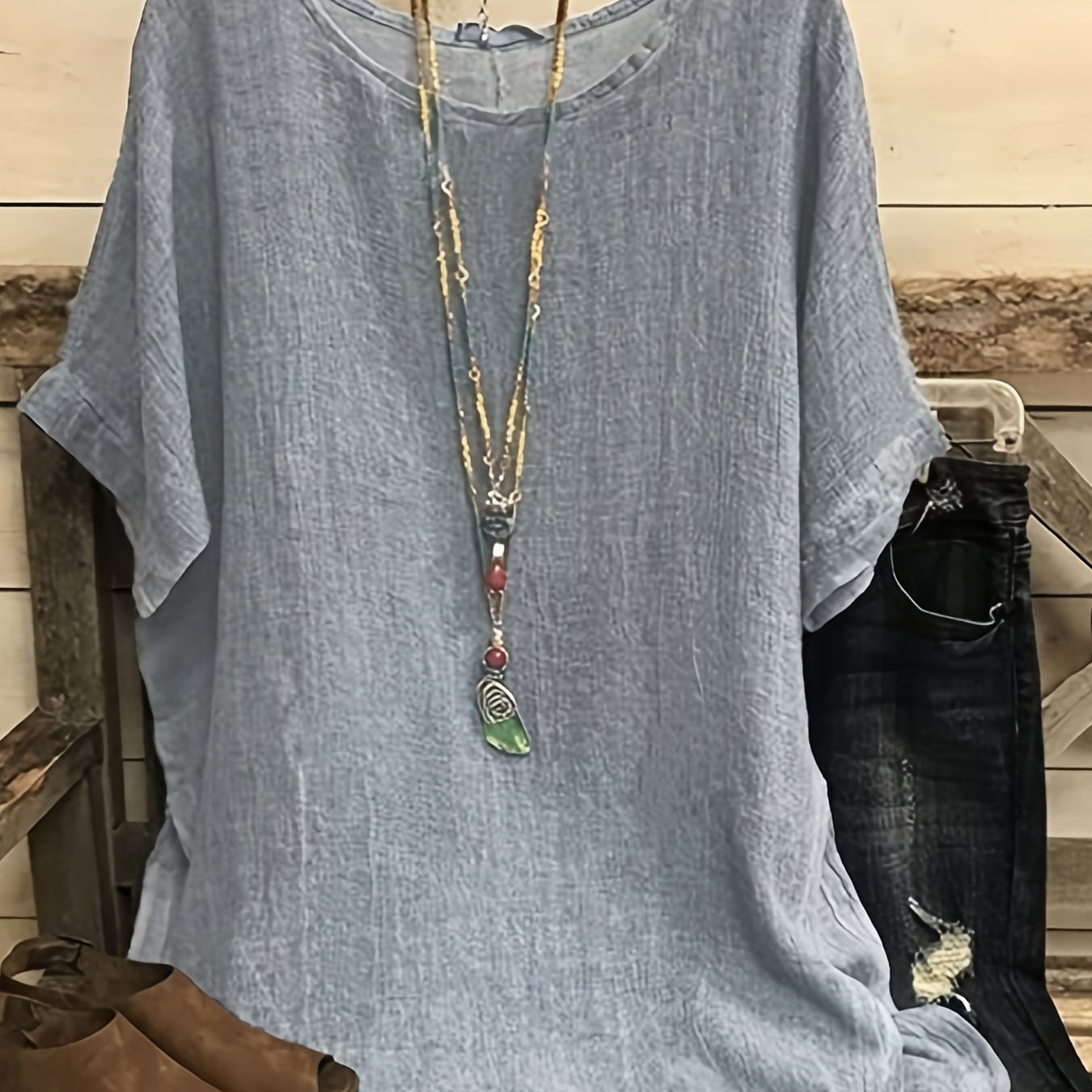 [Plus Size T-Shirt] Lightweight Plus Size Casual Short Sleeve T-Shirt | Semi-Sheer Round Neck Top, Machine Washable Non-Stretch Fabric for Spring Summer Fall, Versatile Layering Essential