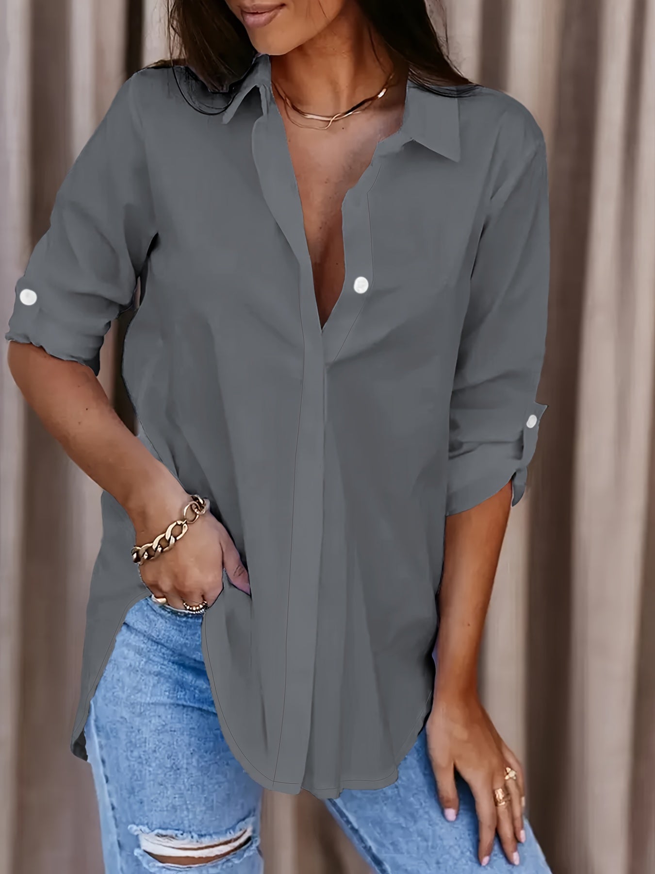 Women solid Button Front Shirt
