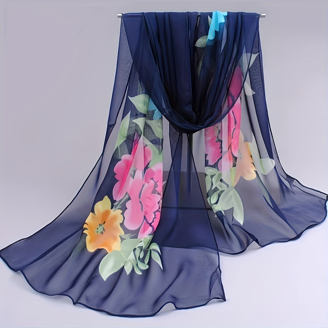 Elegant Floral Chiffon Scarf for Women