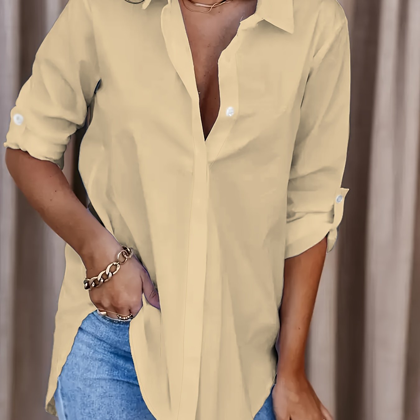 Women solid Button Front Shirt