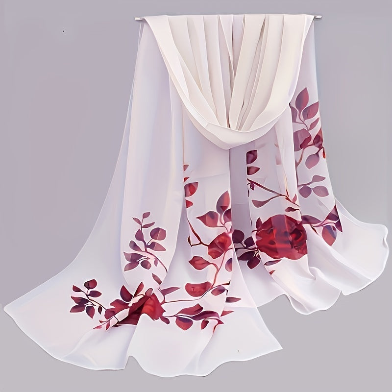 Elegant Floral Chiffon Scarf for Women