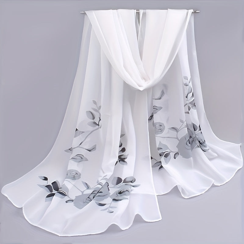 Elegant Floral Chiffon Scarf for Women